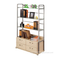 Iron Frame Wooden Bookshelf With Drawers